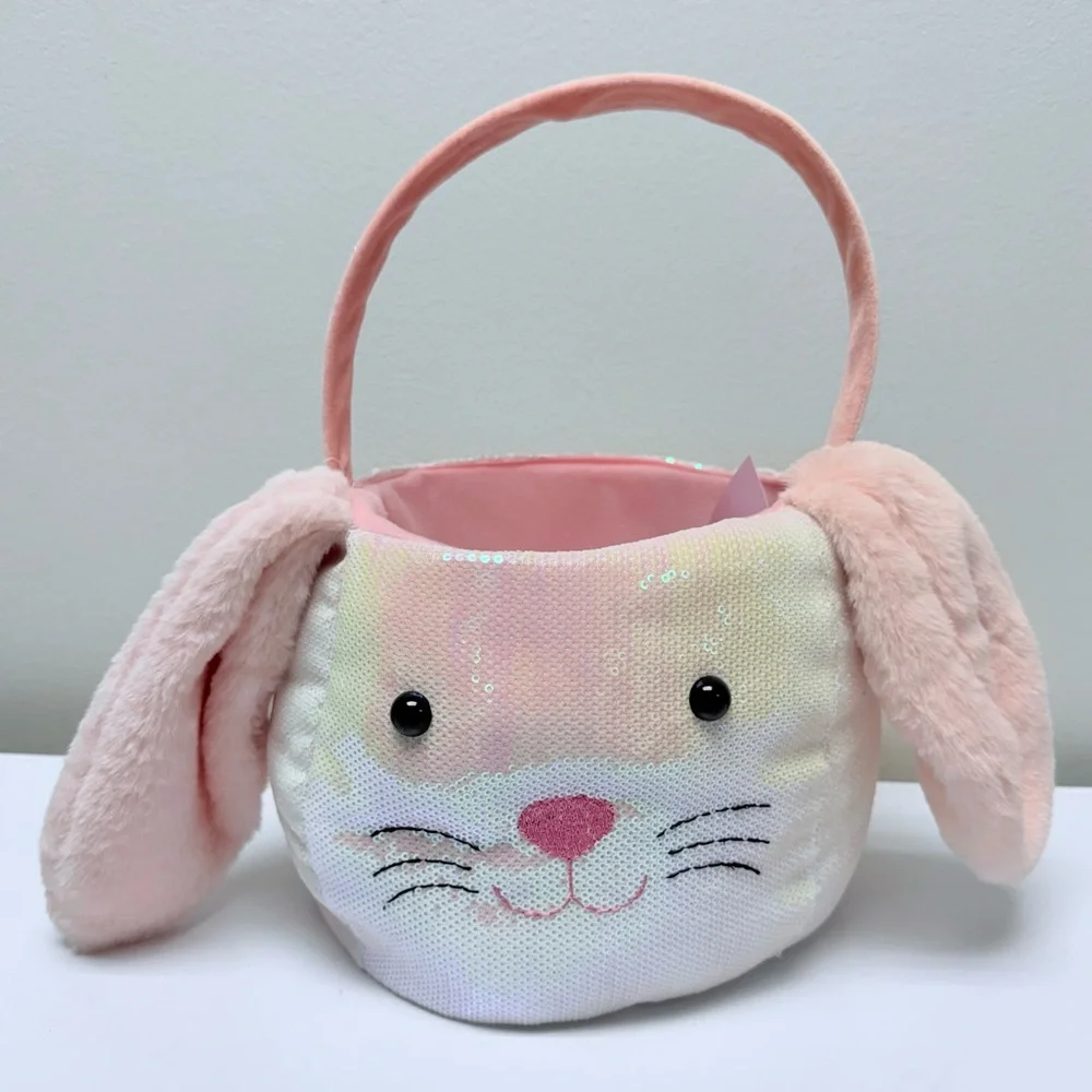 Target Spritz Bunny Sequined Easter Basket, Pink White Iridescent Sequins, New